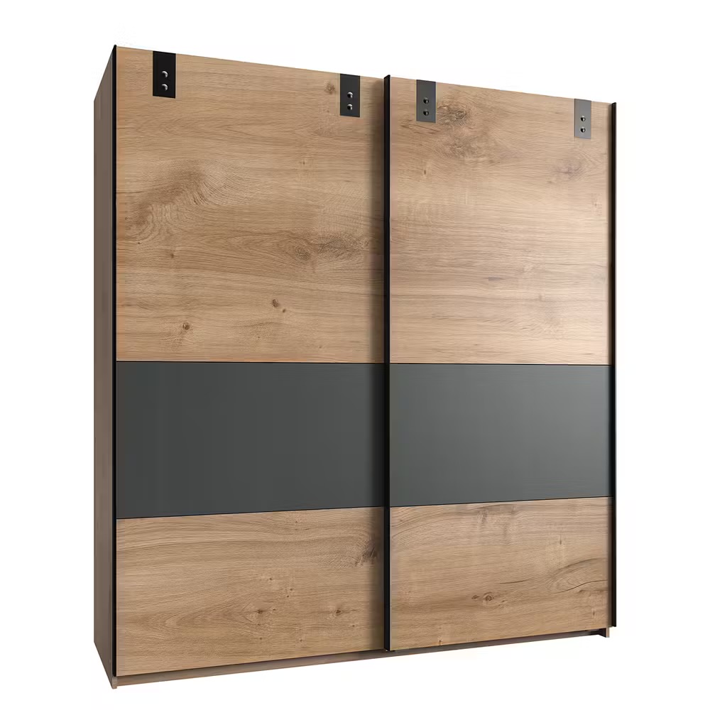 DUBLIN tolóajtós gardróbszekrény 180 cm Plank tölgy dekor / grafit – (J05771) - Image 2