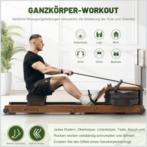 KITOPA RW604-50 fa vázas vízi evezőpad, 200 kg-ig terjedő teherbírással (összecsukható, Bluetooth kijelzős)(edzőgép)