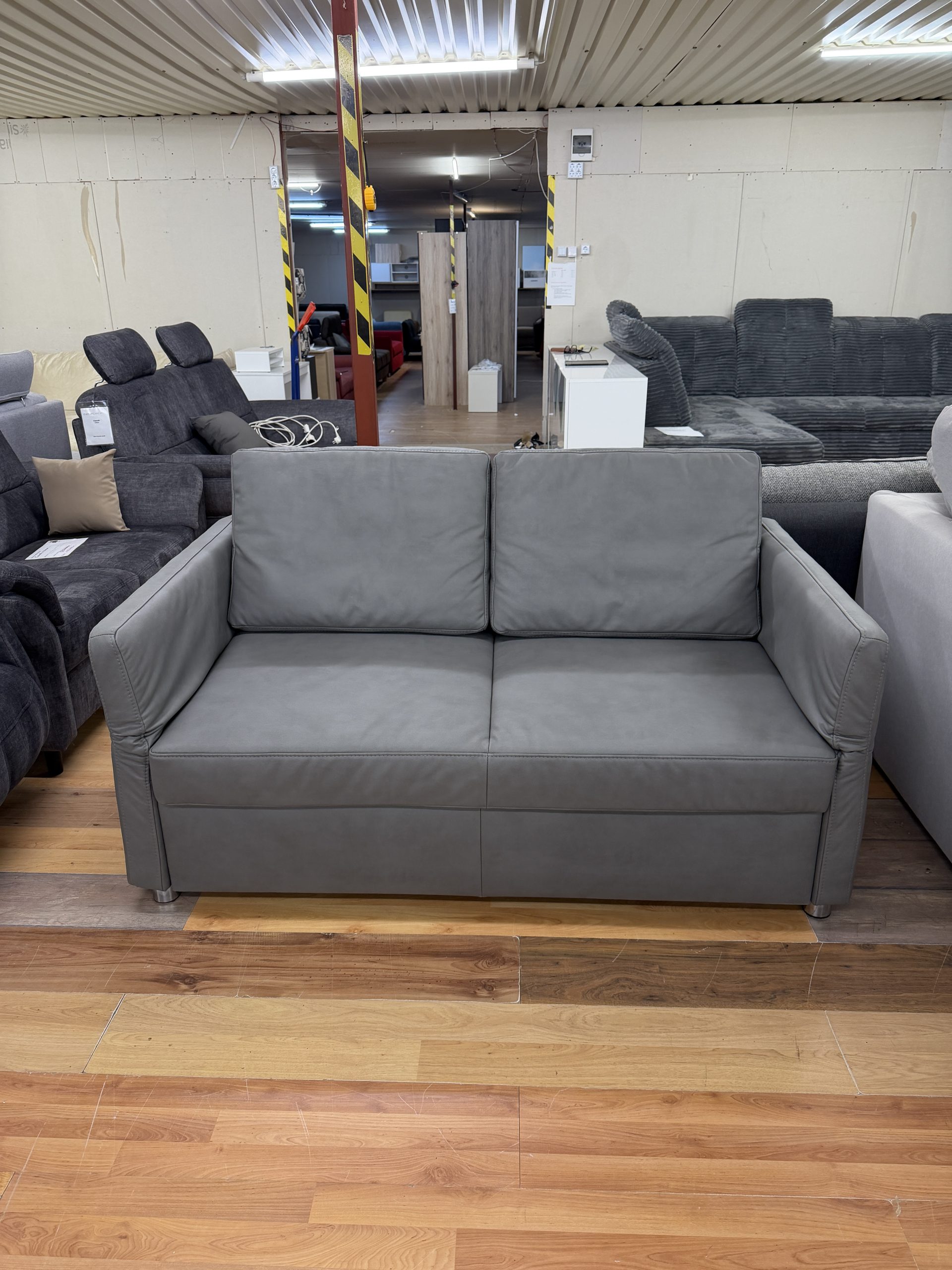 Multiflex ágyazható kanapé óriás puffal – szürke ökobőr borítással - Image 3