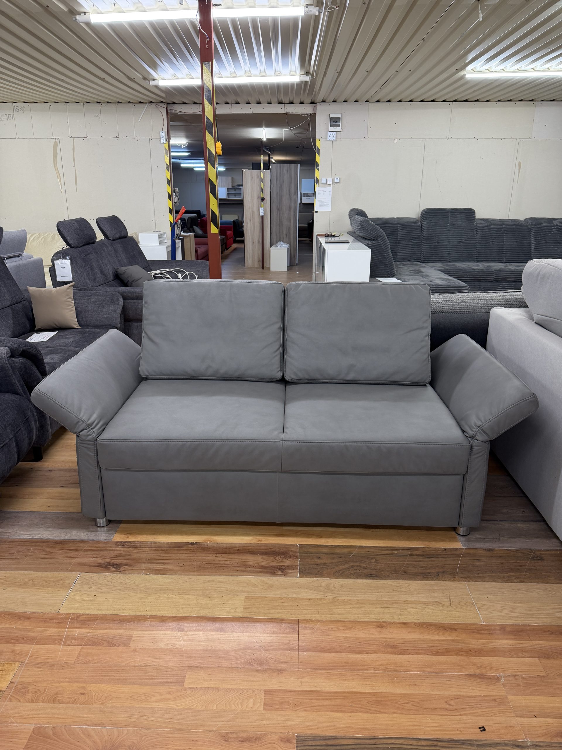 Multiflex ágyazható kanapé óriás puffal – szürke ökobőr borítással - Image 4