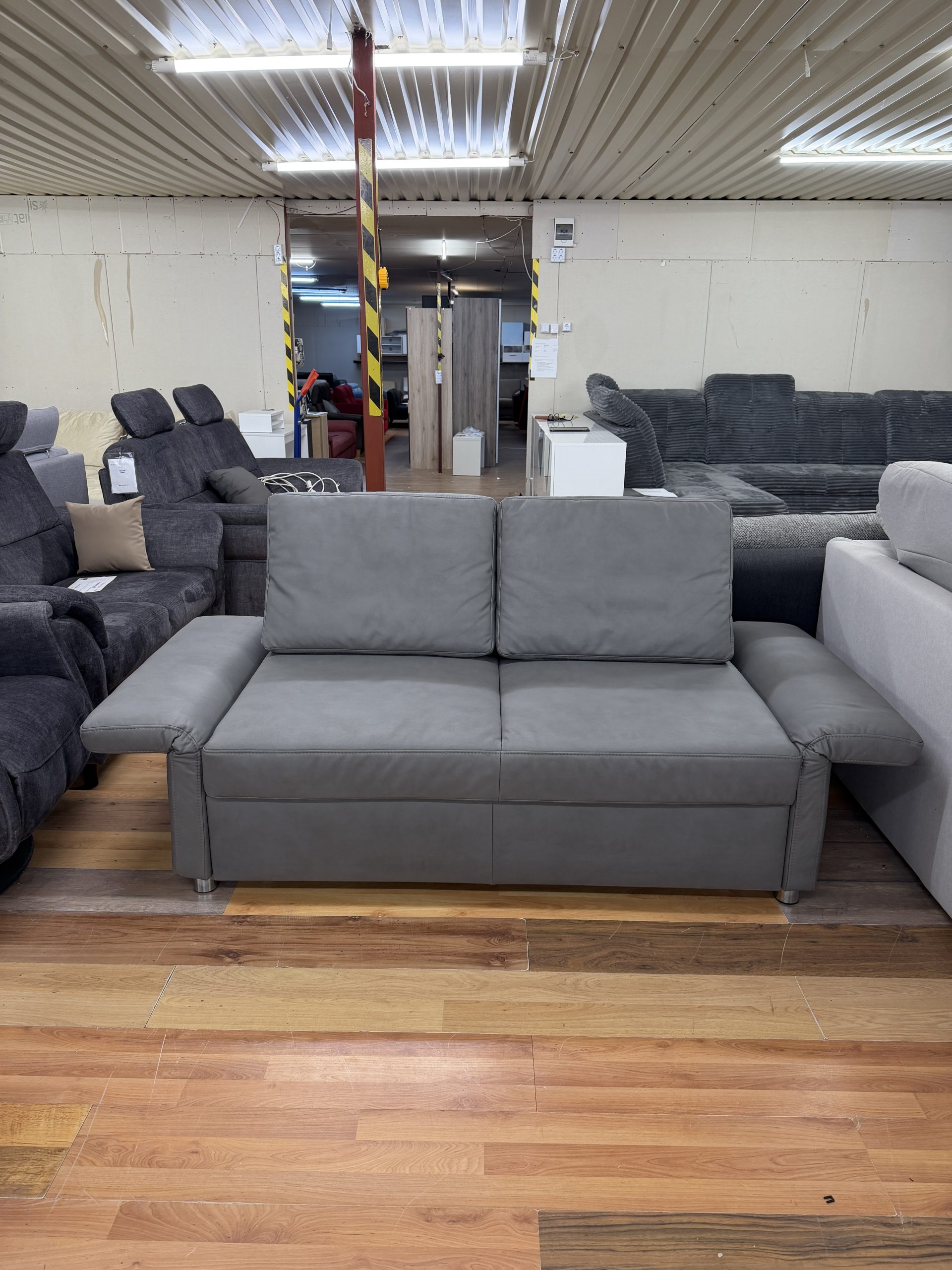 Multiflex ágyazható kanapé óriás puffal – szürke ökobőr borítással - Image 5