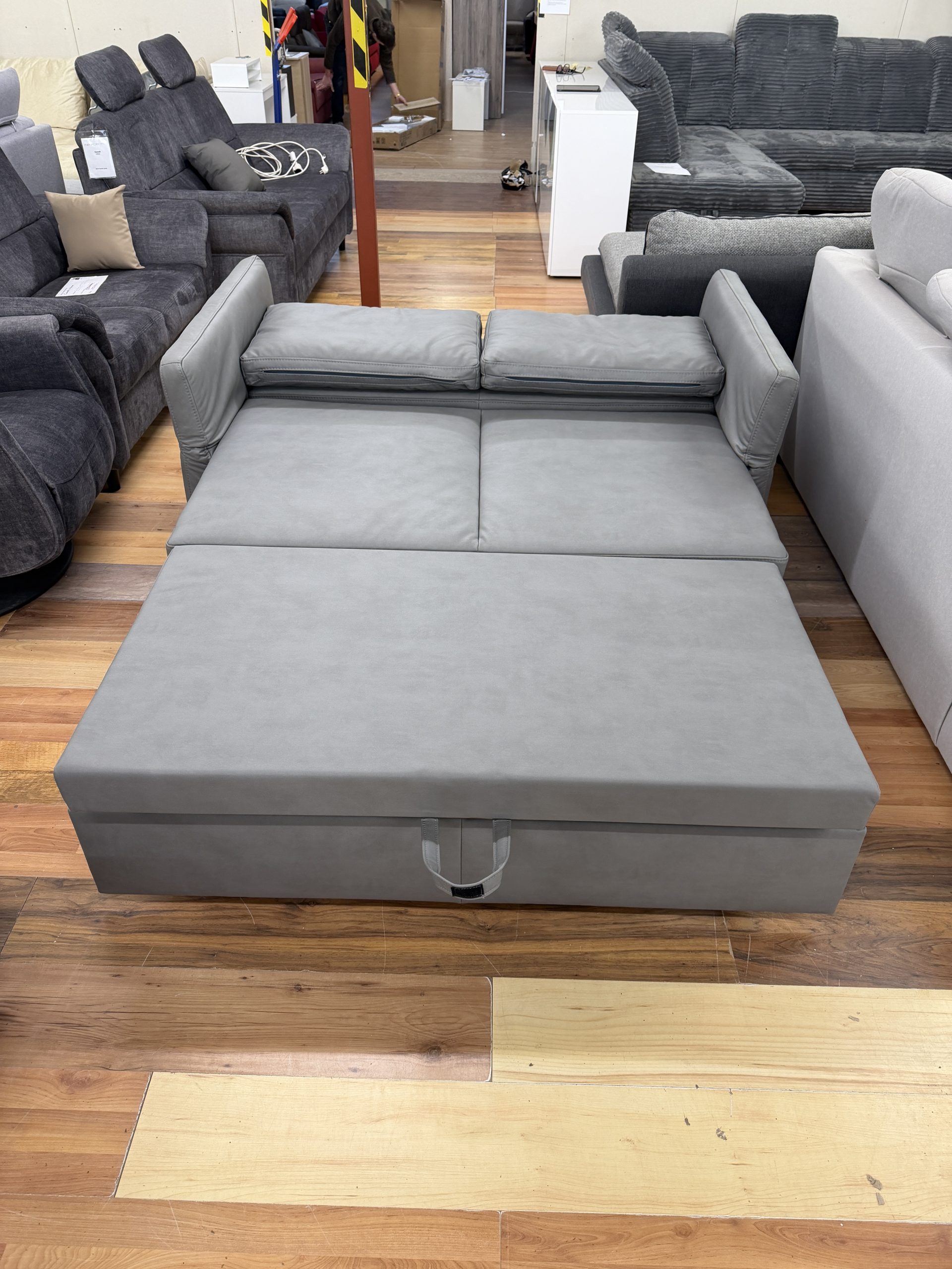 Multiflex ágyazható kanapé óriás puffal – szürke ökobőr borítással - Image 7