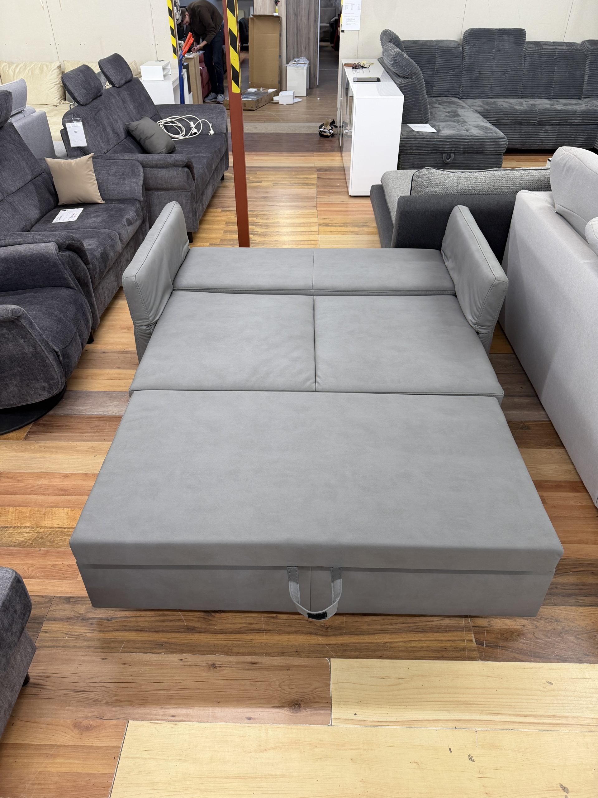 Multiflex ágyazható kanapé óriás puffal – szürke ökobőr borítással - Image 8