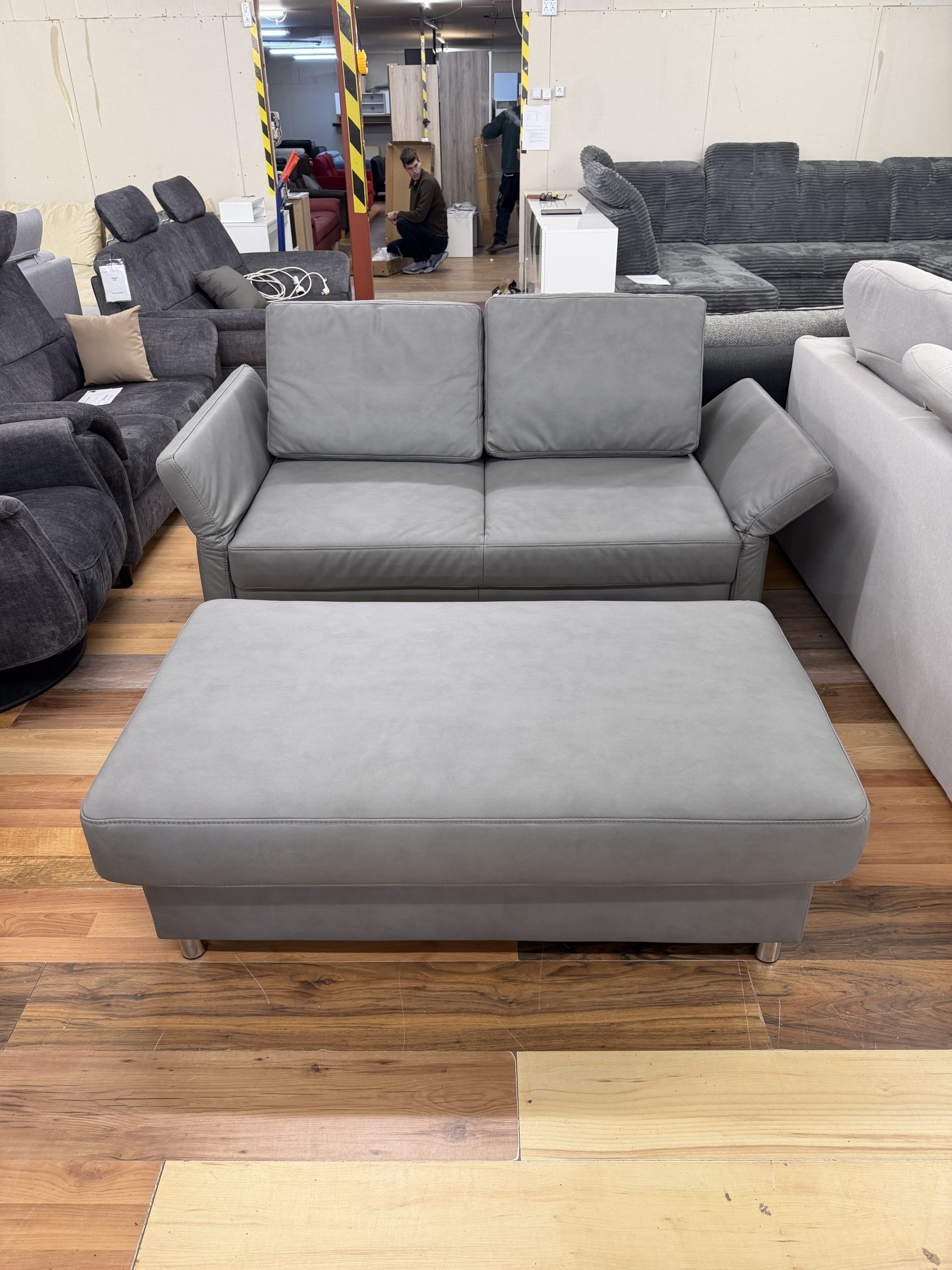 Multiflex ágyazható kanapé óriás puffal – szürke ökobőr borítással - Image 2