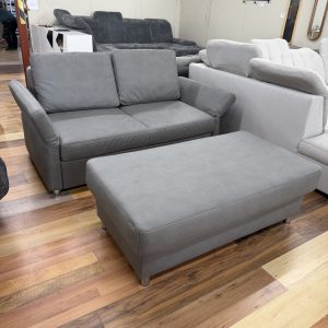 Multiflex ágyazható kanapé óriás puffal – szürke ökobőr borítással