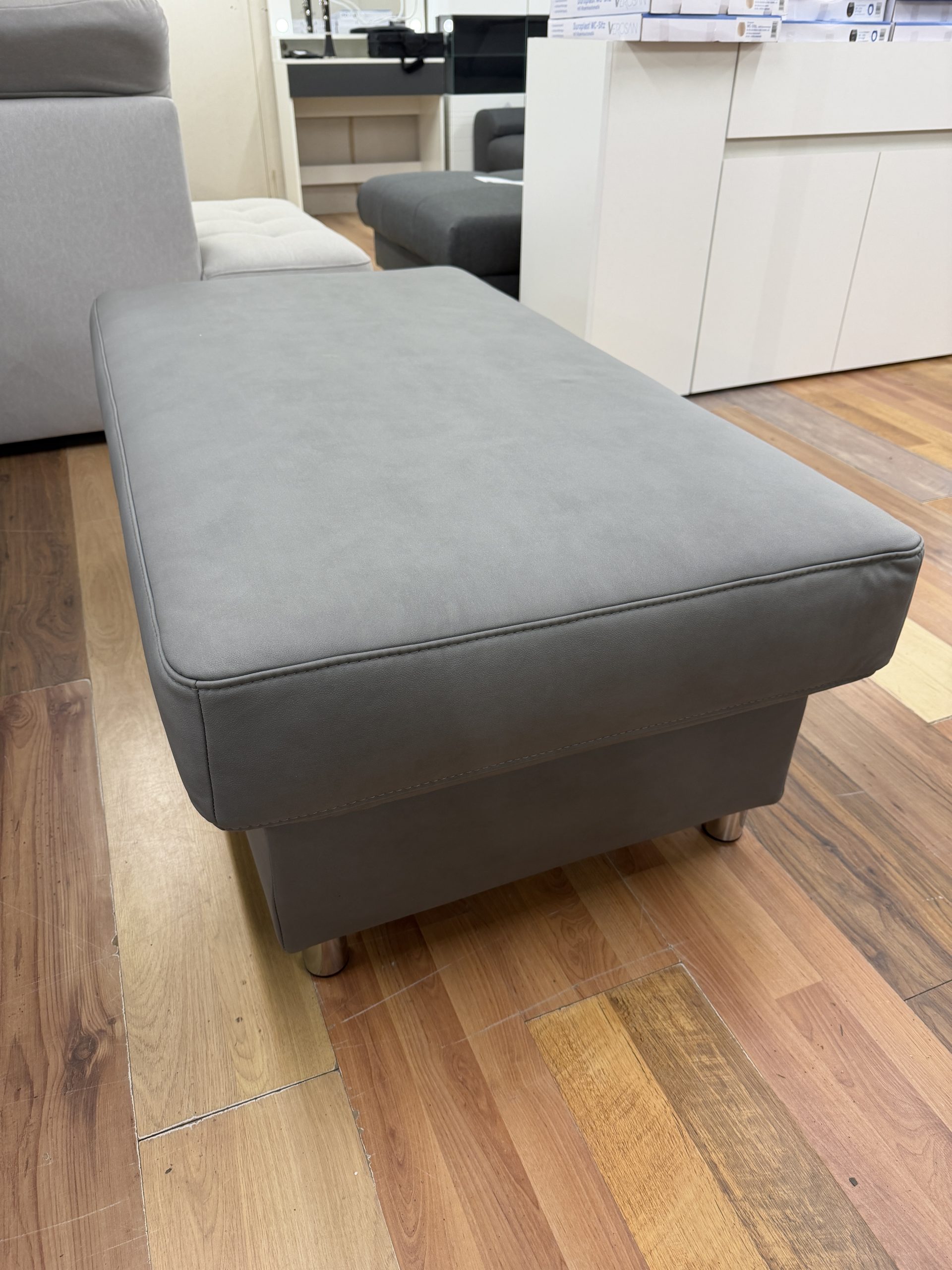 Multiflex ágyazható kanapé óriás puffal – szürke ökobőr borítással - Image 9