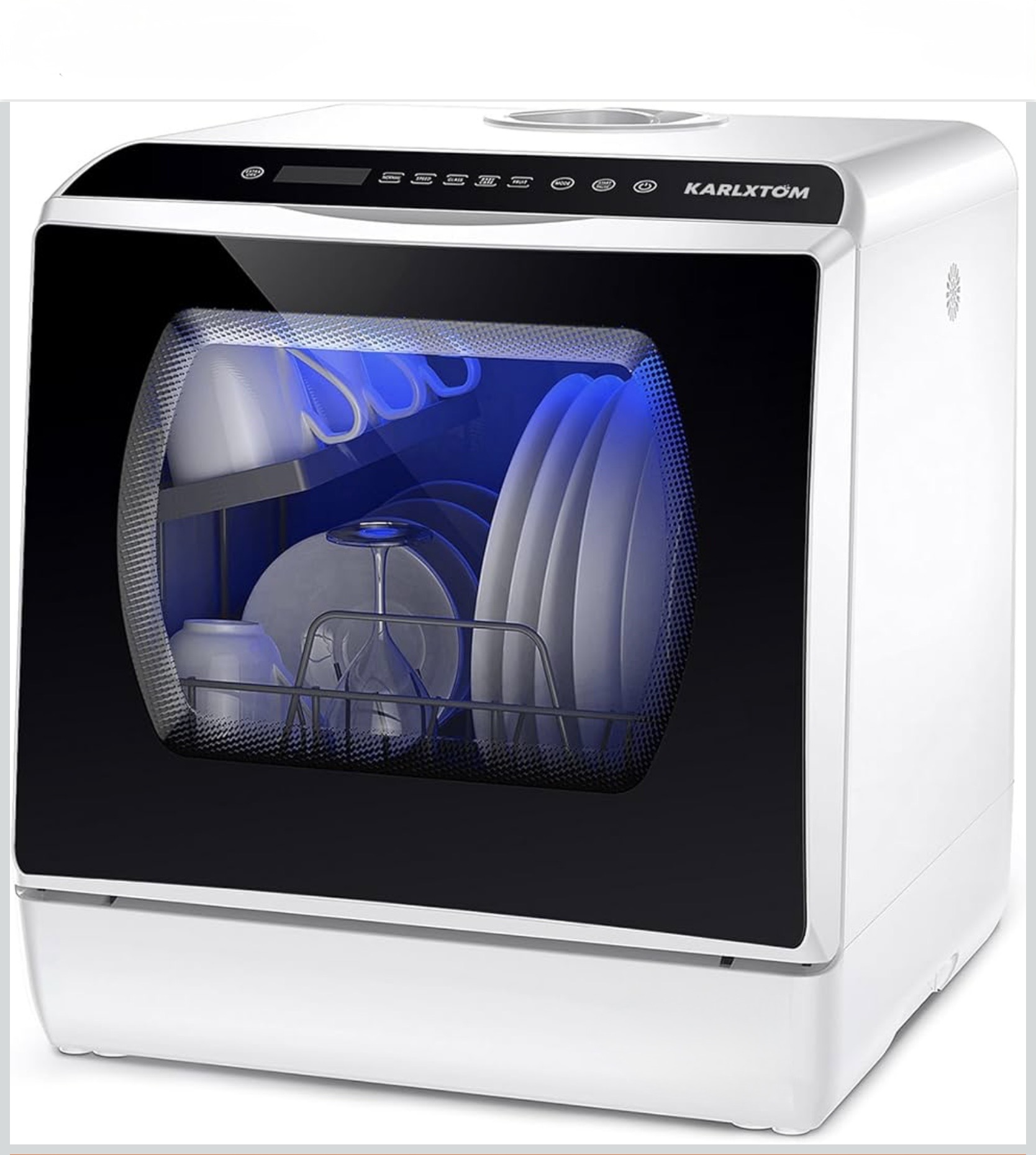 Karlxtom TDQR03A asztali mini mosogatógép – 4 terítékes, 5 literes beépített víztartály, 6 program, 950 W