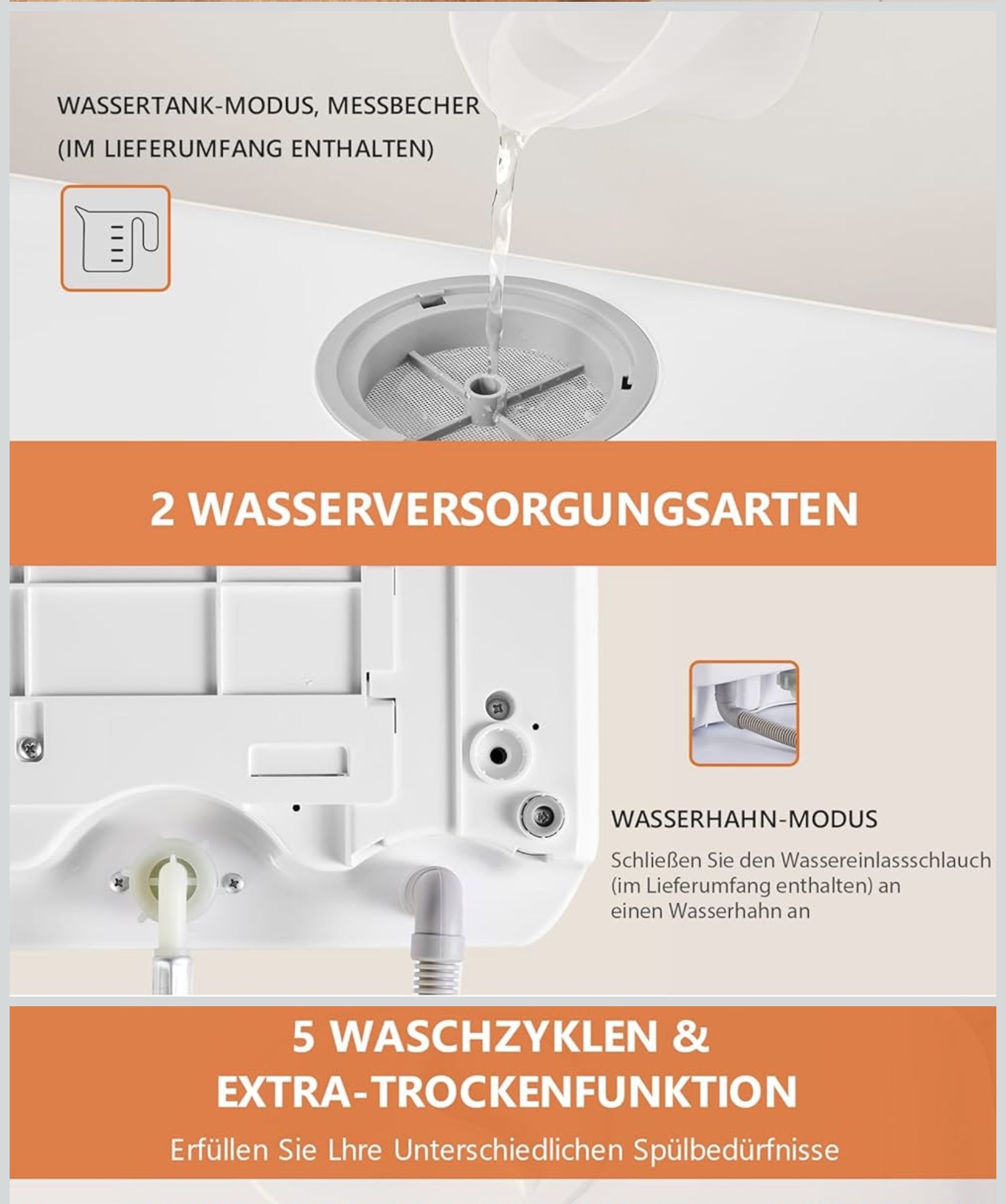 Karlxtom TDQR03A asztali mini mosogatógép – 4 terítékes, 5 literes beépített víztartály, 6 program, 950 W - Image 3