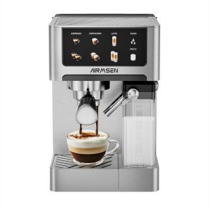 AIRMSEN BCM2308 automata cappuccino/latte eszpresszógép – ezüst, 20 bar, dupla bojler, érintőkijelző, 1,8 L (60 oz) víztartály