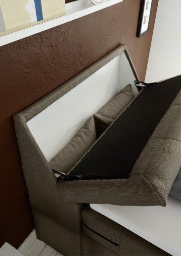 CARPINO boxspring ágy motoros állítással, topperrel és fejtámla tárolóval – szürkésbarna színben - Image 3