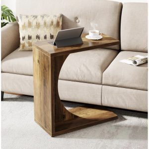 Tribesigns C alakú lerakóasztal – 10 kg terhelhetőséggel, rusztikus barna színben (HOGA-RY0138)