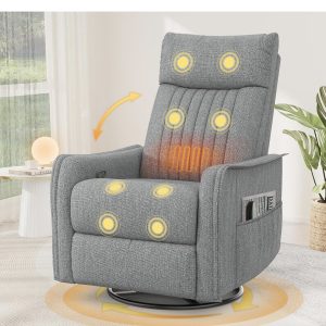 Relax fotel derékfűtéssel és masszázsfunkcióval – szürke szövet borítással