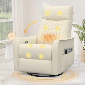 Relax fotel derékfűtéssel és masszázsfunkcióval – krém textilbőr borítással