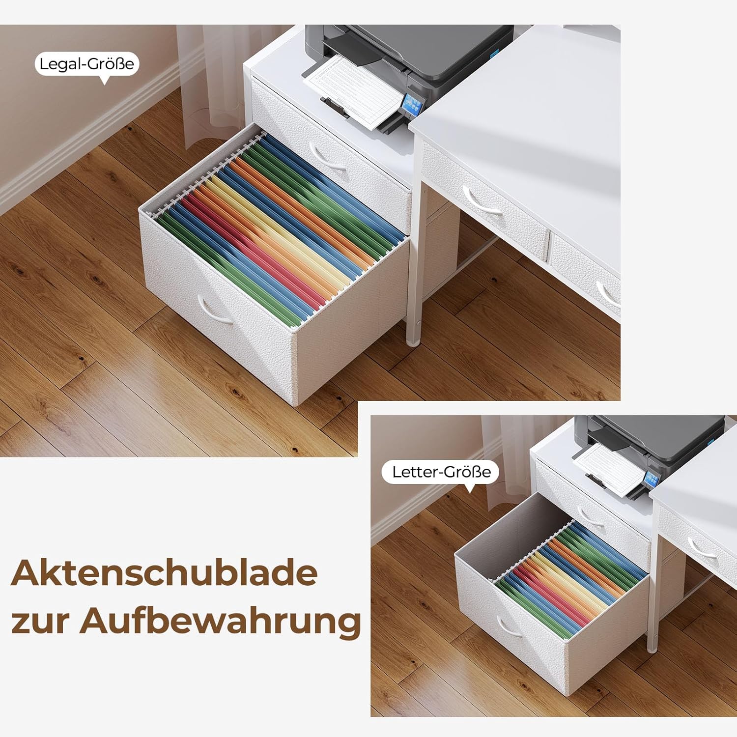 Rolanstar L alakú íróasztal fiókokkal, LED világítással és beépített csatlakozóval, fehér – (CPT043WE163-ST-EU) - Image 5