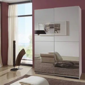 Queen tolóajtós szekrény – fehér, mindkét ajtón tükör 135 cm - 034