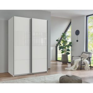 Bramfeld 1 tolóajtós szekrény 135 cm – fehér színben fehér tejüveg díszítéssel - X60