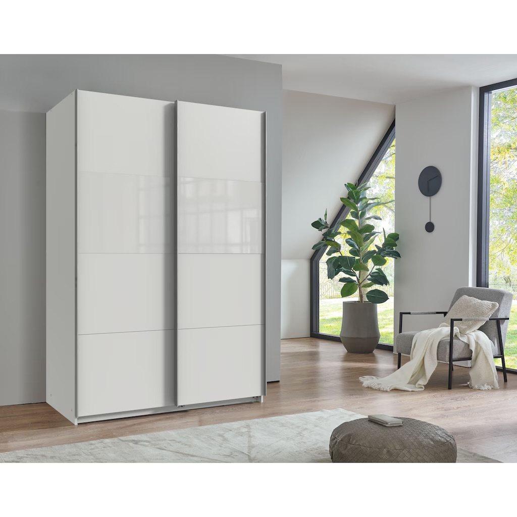 Bramfeld 1 tolóajtós szekrény 135 cm – fehér színben fehér tejüveg díszítéssel - X60