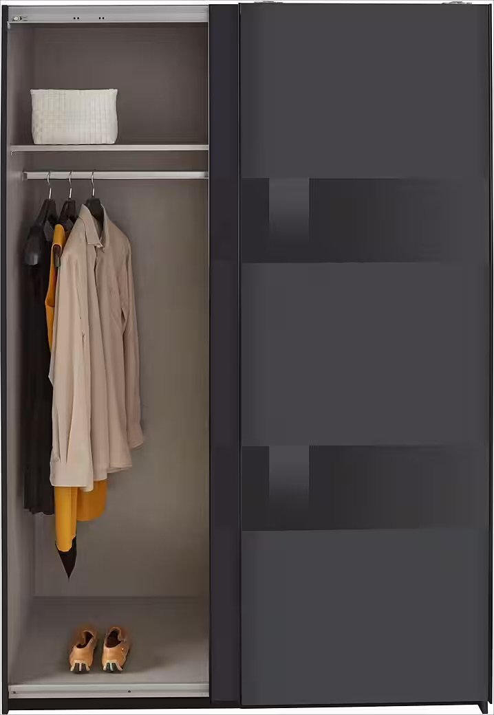 Altona tolóajtós szekrény szürke üveg betétekkel 135 cm – grafit színben - X75 - Image 3