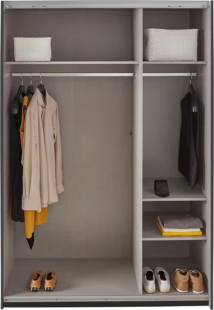 Altona tolóajtós szekrény szürke üveg betétekkel 135 cm – grafit színben - X75 - Image 4