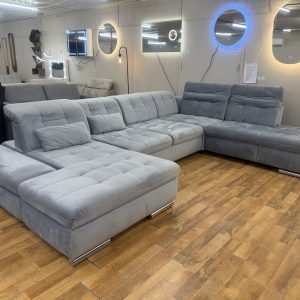 Santa Lucia multirelax U alakú sarokkanapé acélszürke tükörbársony kárpittal