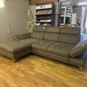 Carolina multirelax sarokkanapé olívazöld alcantara kárpittal, ágyazható és ágyneműtartós kivitelben