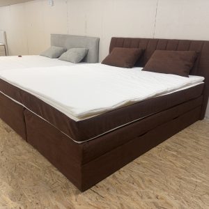 Shark boxspring ágy ágyneműtartóval és topperrel és két díszpárnával, barna színben, 180x200 cm (9582216984)