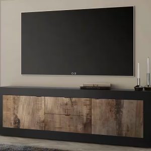 Basic TV-állvány, 2 ajtóval és 2 fiókkal, 210x43x66 cm, fekete matt / pero kivitelben (54304419)