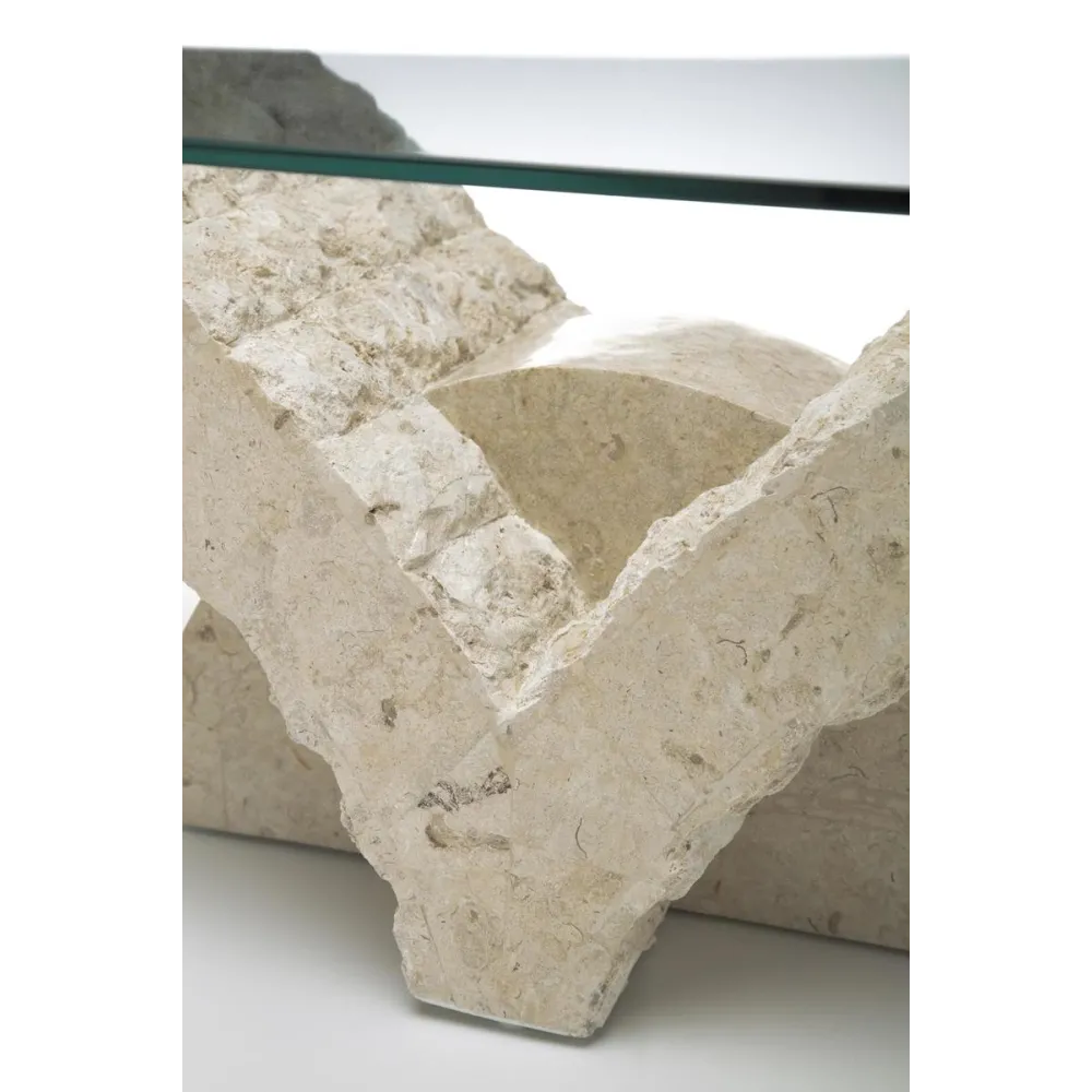 Papillon krémfehér kő dohányzóasztal edzett üveglappal – 120 × 70 × 40 cm (PHARAO) - Image 6