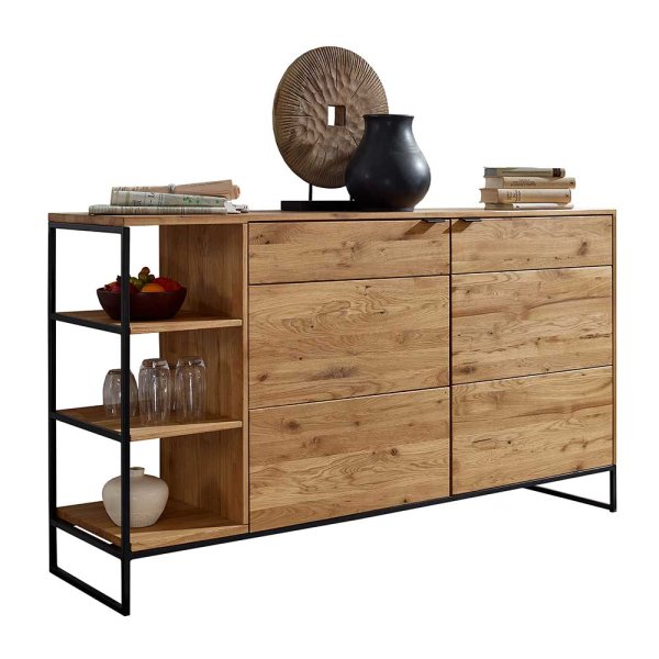 Coozia étkező komód, tömör vad tölgy ajtókkal, fekete fém állvánnyal – 150 × 85 × 40 cm (PHARAO) - Image 2