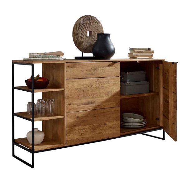 Coozia étkező komód, tömör vad tölgy ajtókkal, fekete fém állvánnyal – 150 × 85 × 40 cm (PHARAO) - Image 6