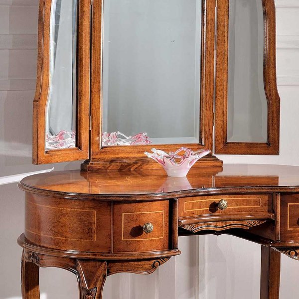Casamarina barokk fésülködőasztal tükörrel, olasz dizájn – dió színben – 93 x 148 x 45 cm (PHARAO) - Image 2