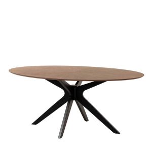 Abelle design étkezőasztal – ovális dióbarna asztallappal, fekete pók lábszerkezettel – 180 × 110 cm(PHARAO)