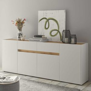 Rascian modern komód / sideboard – fehér és vad tölgy színben, 220 × 84 × 40 cm (PHARAO)