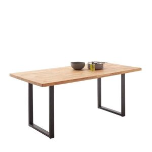 Lavernes tömör csertölgy étkezőasztal fekete fém lábbal – 160 × 75 × 75 cm (PHARAO)