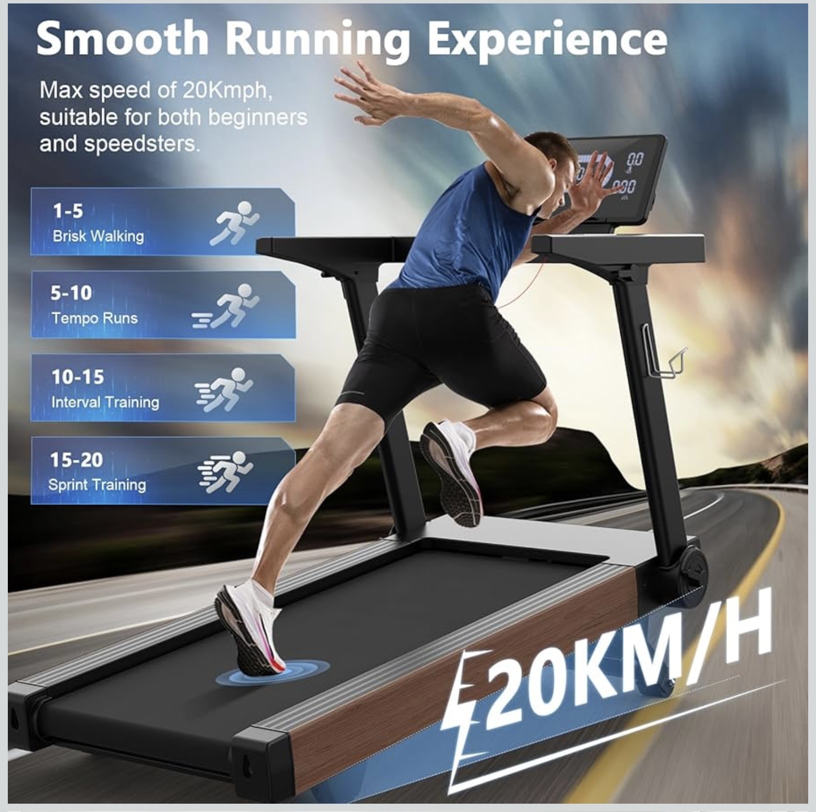 Cowmew KD11481LC elektromos futópad 20 km/h sebességgel, 20% dőlésszöggel és 180 kg teherbírással - Image 4