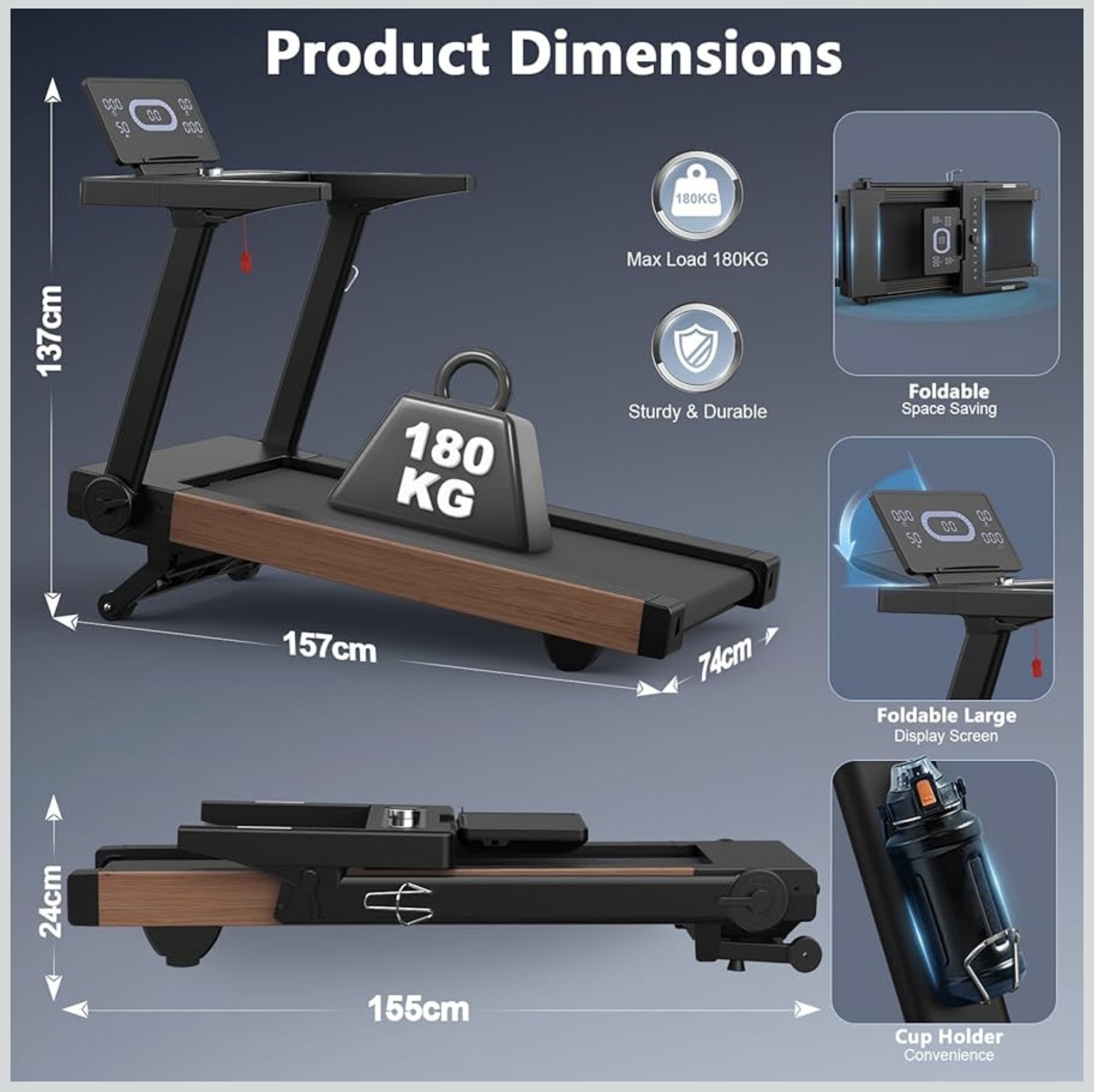 Cowmew KD11481LC elektromos futópad 20 km/h sebességgel, 20% dőlésszöggel és 180 kg teherbírással - Image 8