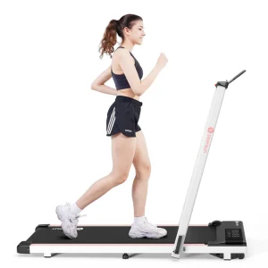 DeerRun A5 Pro Smart 2 az 1-ben összecsukható futópad rózsaszín színben, 12 km/h sebességgel, 136 kg teherbírással