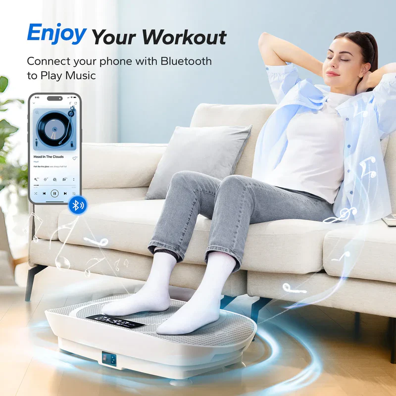 MERACH 2398 vibrációs tréner – szürke és pink színben, Bluetooth hangszóróval és ellenállási szalagokkal, 136 kg-os teherbírással - Image 6