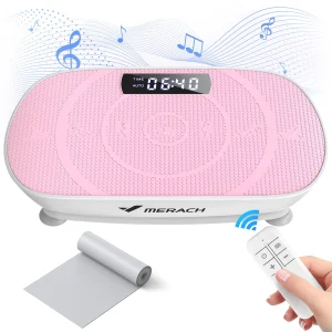 MERACH 2398 vibrációs tréner – szürke és pink színben, Bluetooth hangszóróval és ellenállási szalagokkal, 136 kg-os teherbírással