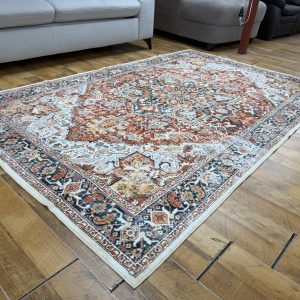 Orientális mintás vintage szőnyeg krém–rozsda–kék színvilágban 150 X 245 cm-es