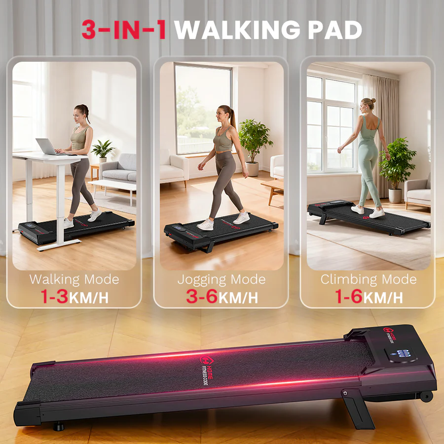 HOMEFITNESSCODE T7 kompakt elektromos sétapad fekete színben, 1–6 km/h sebességgel, 5% manuális emelkedővel, távirányítóval, 120 kg teherbírással - Image 4