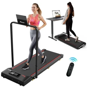 FunLife F1 összecsukható elektromos sétapad piros vagy kék színben, kapaszkodóval, 1–8 km/h sebességgel, távirányítóval, 120 kg teherbírással