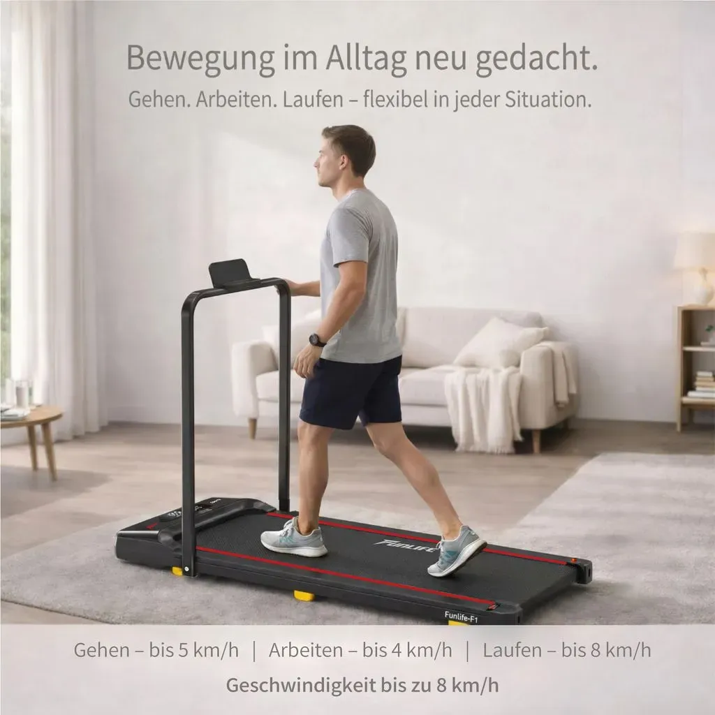 FunLife F1 összecsukható elektromos sétapad piros vagy kék színben, kapaszkodóval, 1–8 km/h sebességgel, távirányítóval, 120 kg teherbírással - Image 4