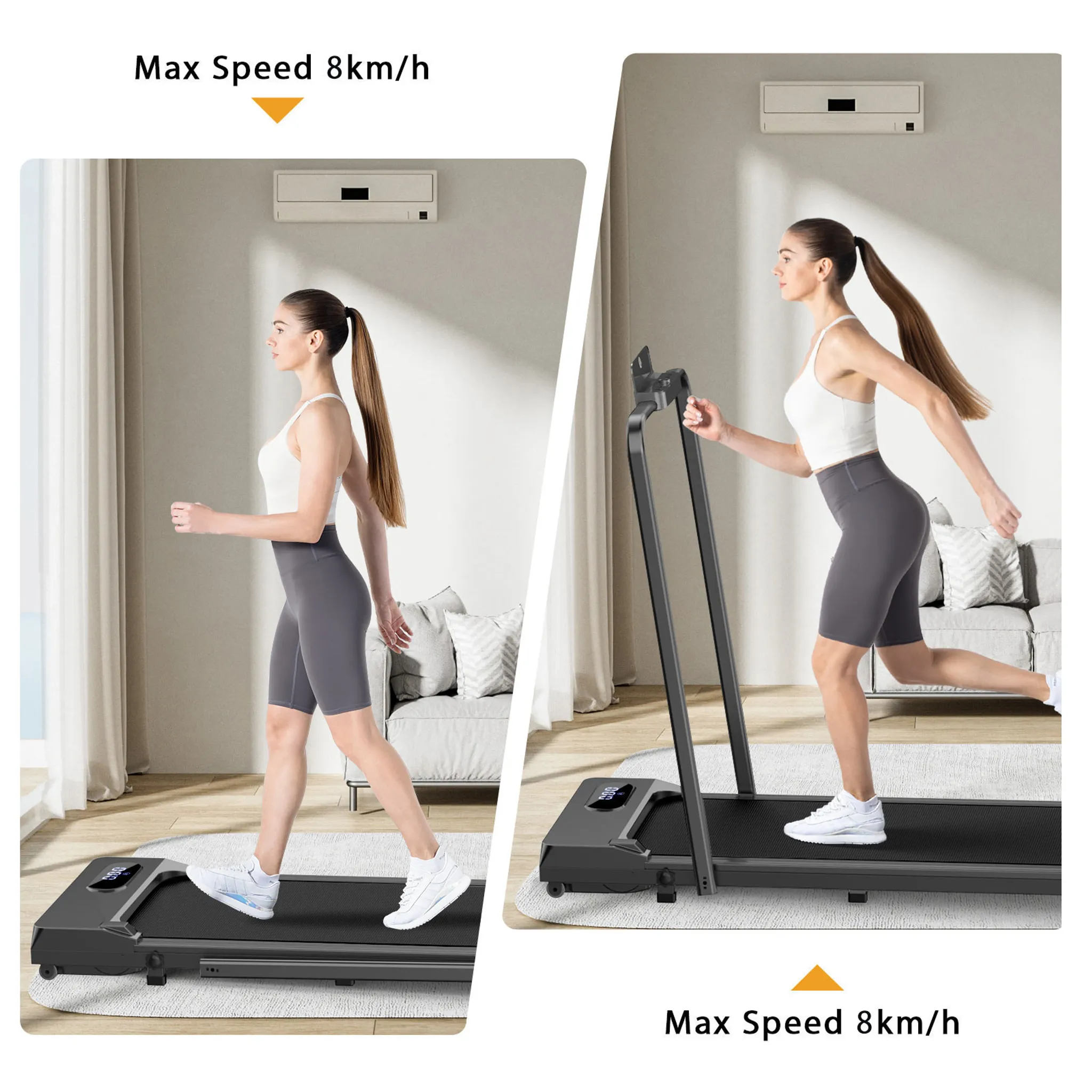 Bigzzia X21E00M265 összecsukható elektromos sétapad fekete színben, kapaszkodóval, 1–8 km/h sebességgel, 120 kg teherbírással - Image 2