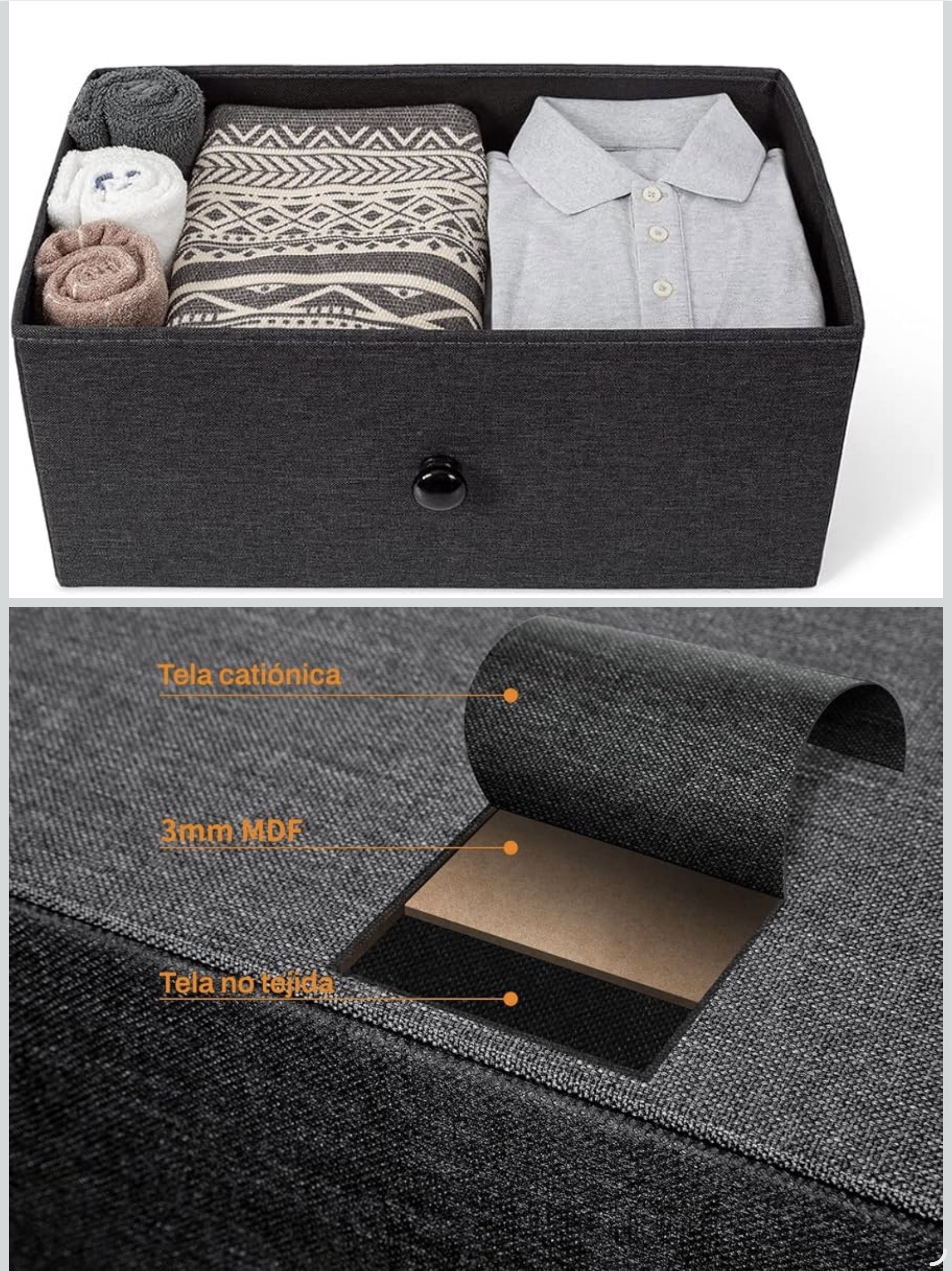 HOMELYA 12 fiókos textil komód fekete színben, MDF fedlappal és acélvázzal – 99 × 110 × 30 cm - Image 5