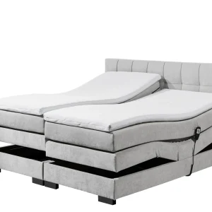 Talena motorosan állítható boxspring ágy ezüstszürke színben, 7 zónás táskarugós matraccal és HR30 topperrel – 180 × 200 cm, 120 kg/oldal