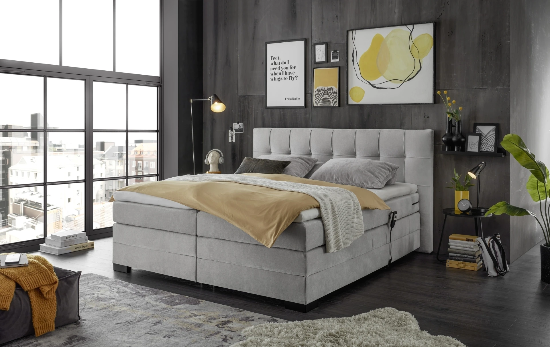 Talena motorosan állítható boxspring ágy ezüstszürke színben, 7 zónás táskarugós matraccal és HR30 topperrel – 180 × 200 cm, 120 kg/oldal - Image 3