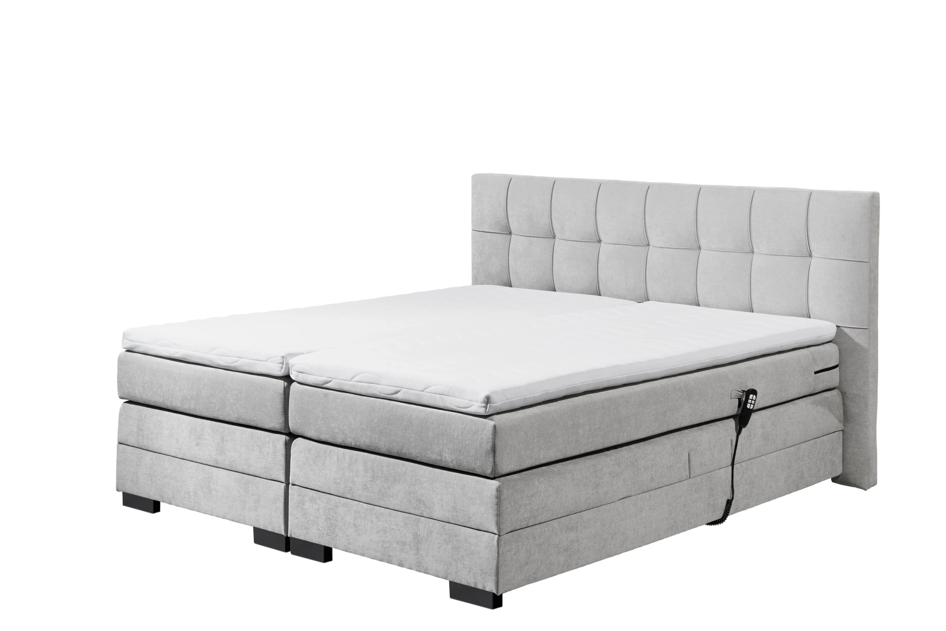 Talena motorosan állítható boxspring ágy ezüstszürke színben, 7 zónás táskarugós matraccal és HR30 topperrel – 180 × 200 cm, 120 kg/oldal - Image 4