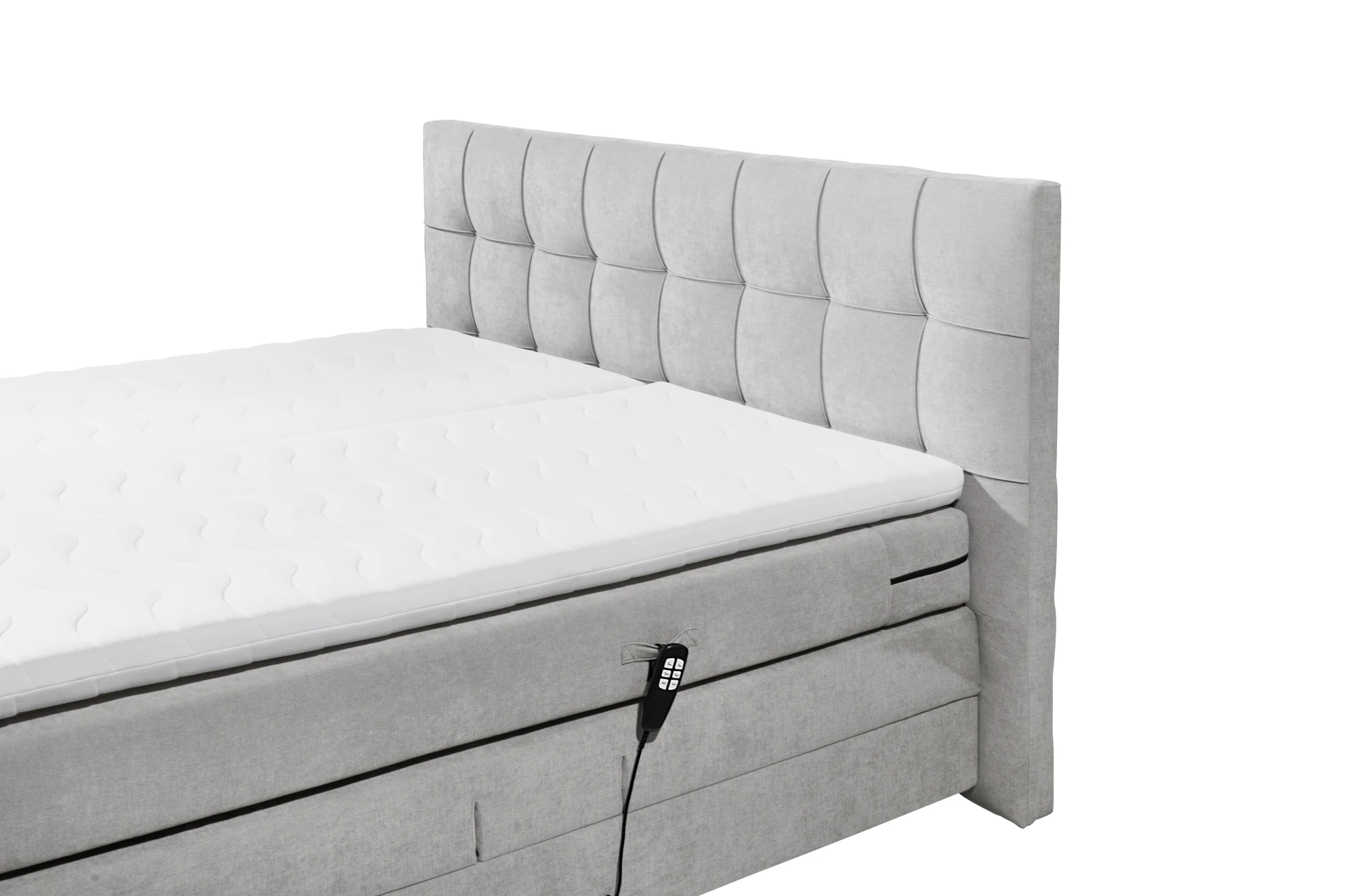 Talena motorosan állítható boxspring ágy ezüstszürke színben, 7 zónás táskarugós matraccal és HR30 topperrel – 180 × 200 cm, 120 kg/oldal - Image 5