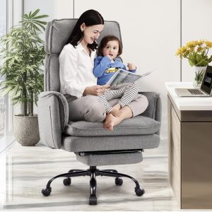 XXL ergonomikus irodai főnöki forgószék – szürke szövetkárpittal, lábtartóval, 227 kg teherbírással